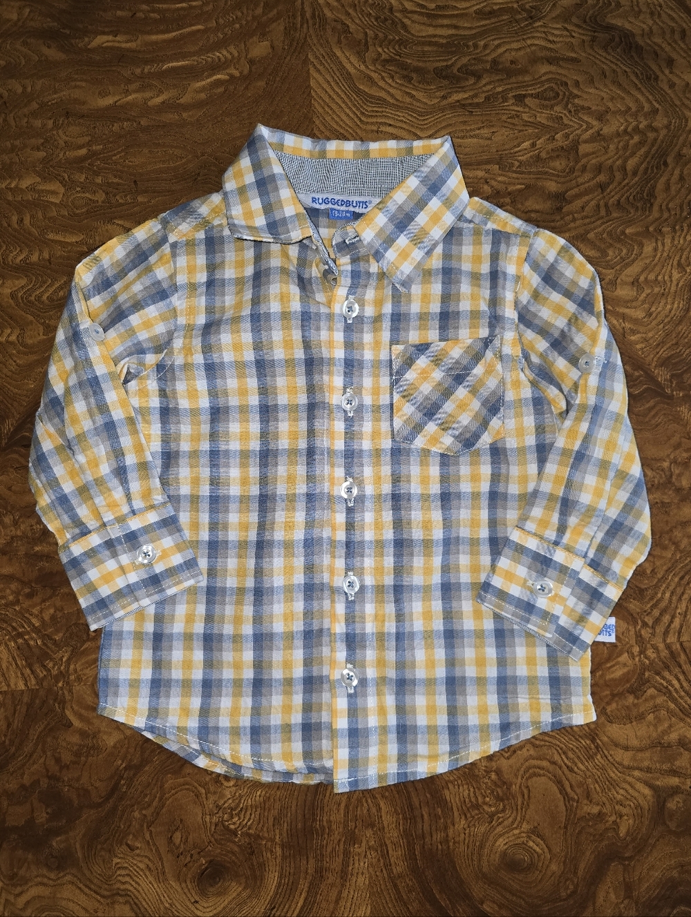 RuggedButts Yellow and Grey Plaid Button-Down Shirt, Size 18-24m